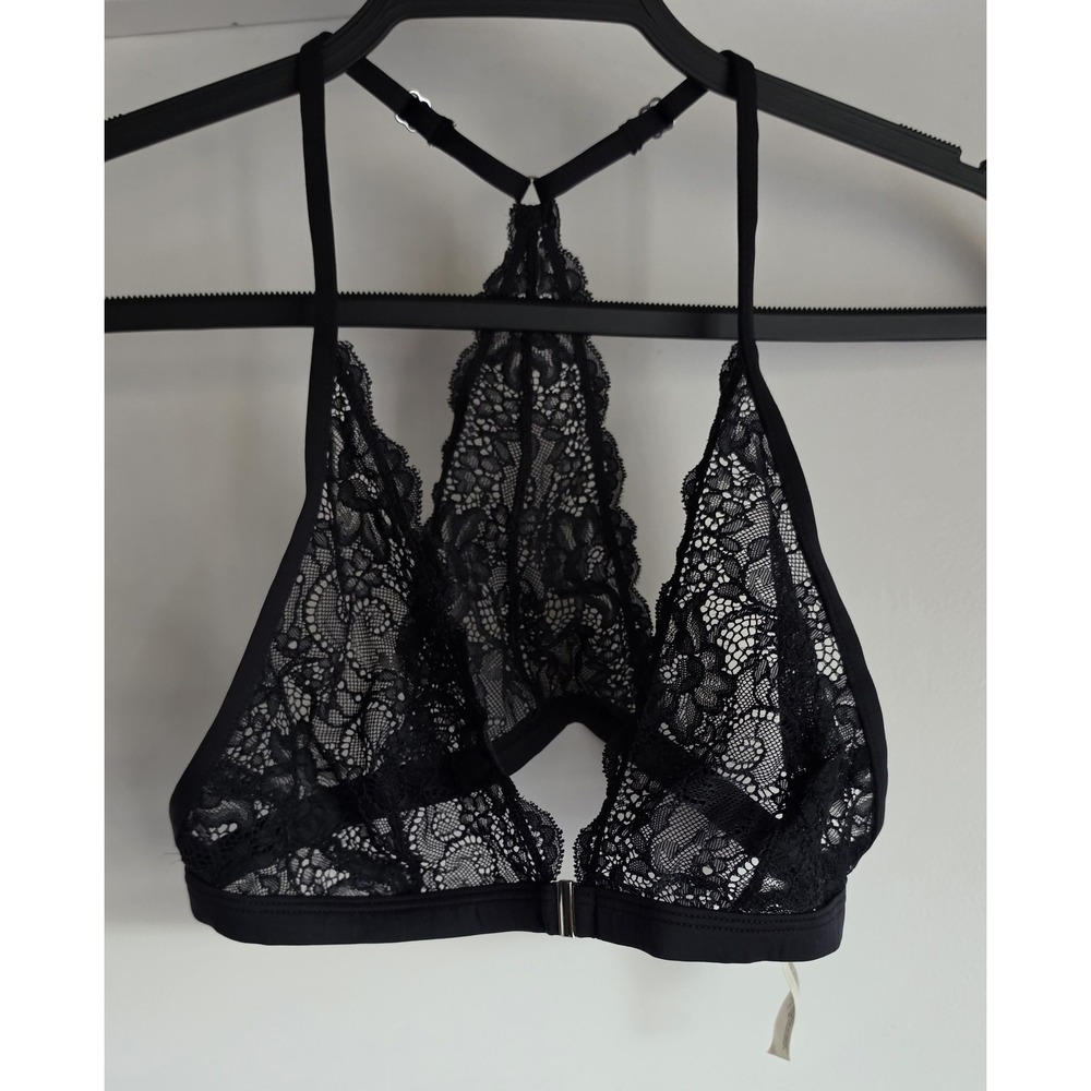 Free People Bralette M Black Floral Casual Wireless Lace Bra Top Cami